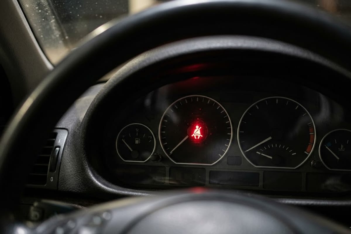 The airbag warning lamp lit on an instrument cluster