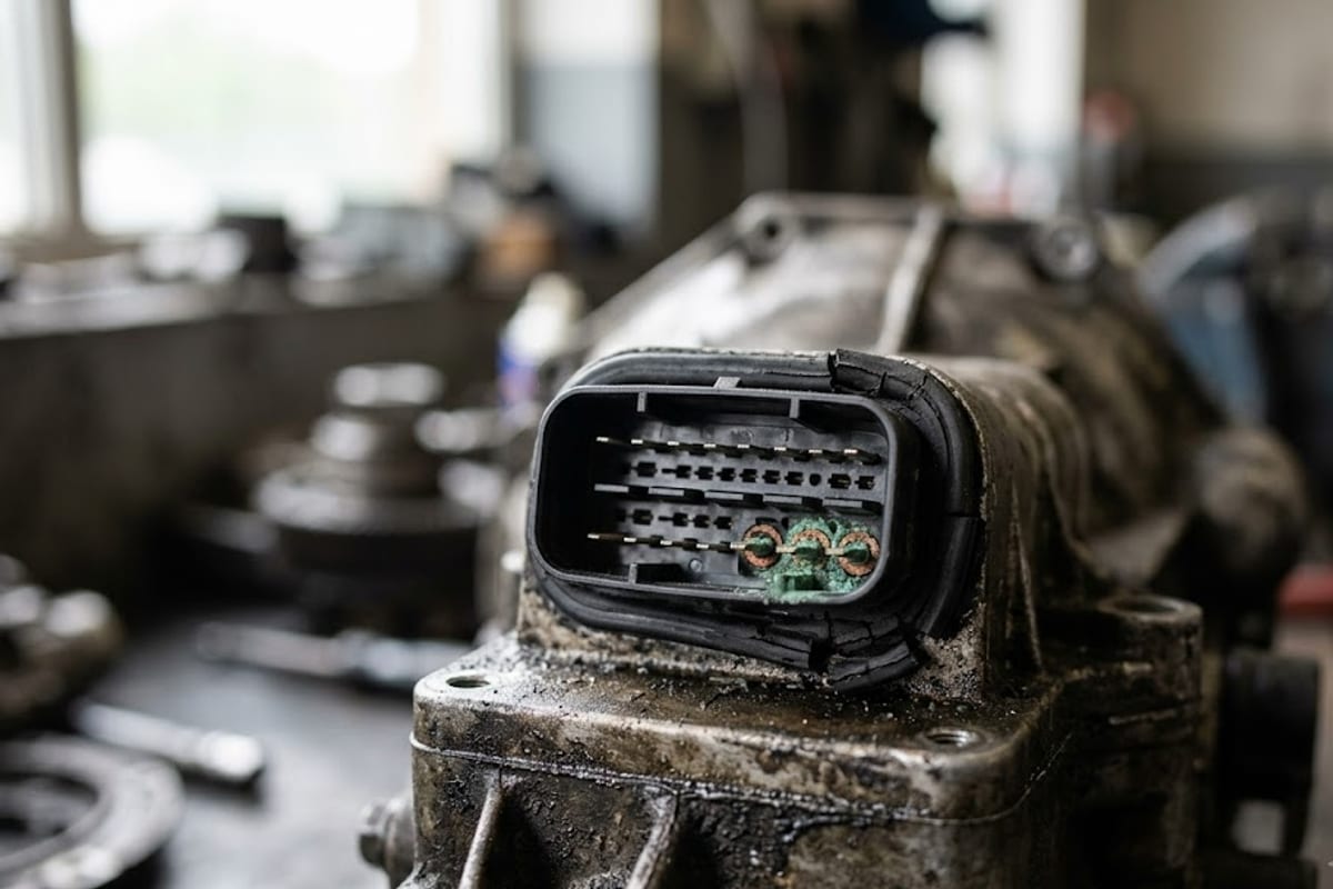 A corroded connector on the gearbox actuator