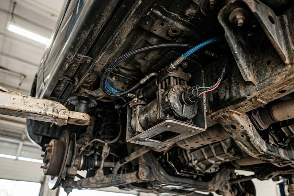 The air suspension compressor mounted under the vehicle