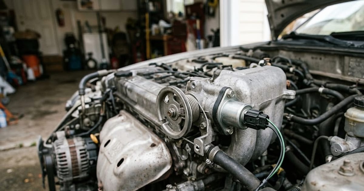 A cable-operated throttle body with the idle air control valve bolted to its side