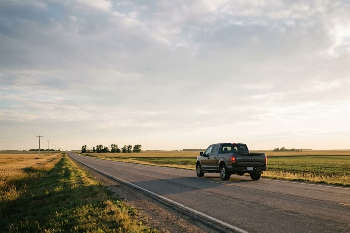 A pickup on a flat highway, where grade braking should never engage